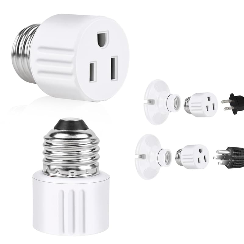 E26 Light Bulb to Outlet Socket Adapter for Garage and Camera