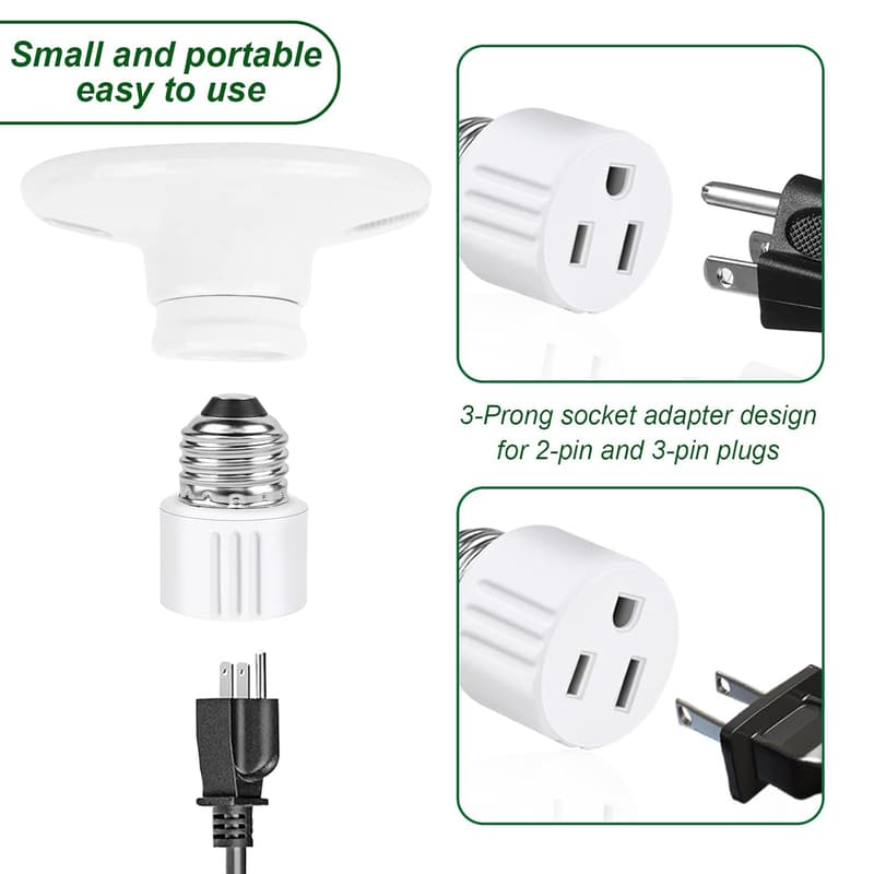 E26 Light Bulb to Outlet Socket Adapter for Garage and Camera