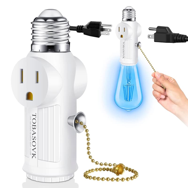 3-Prong Light Bulb Plug Adapter - Heat-Resistant, FCC Listed