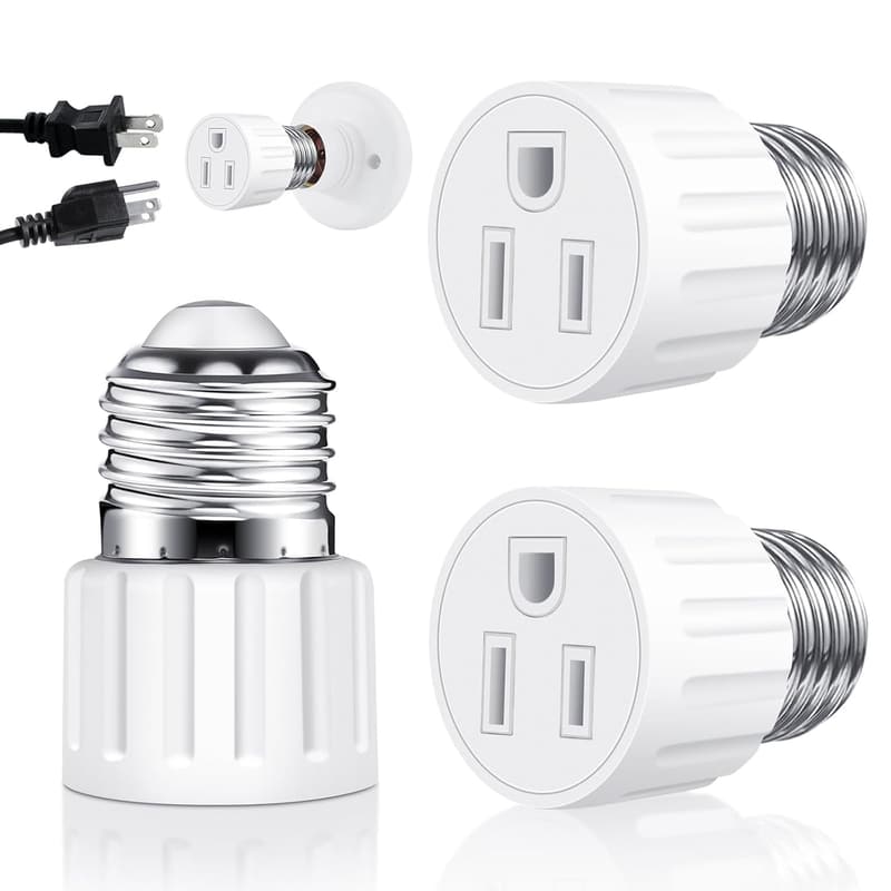 2-Pack E26 E27 Light Socket to Plug Adapter (White)