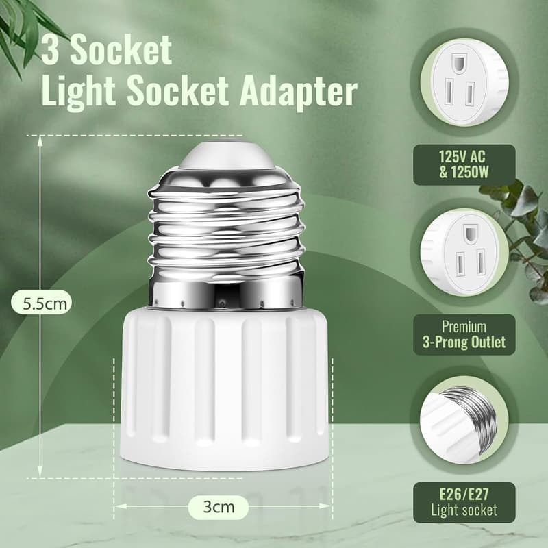 2-Pack E26 E27 Light Socket to Plug Adapter (White)