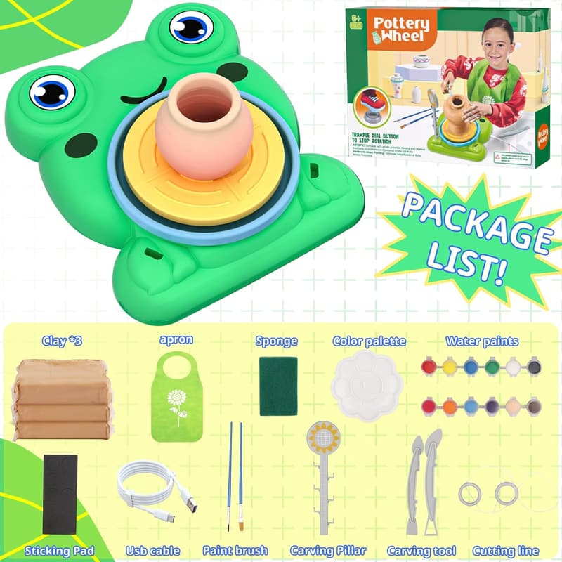 Kids’ Pottery Wheel Art Kit with Air Dry Clay – Ages 8-12