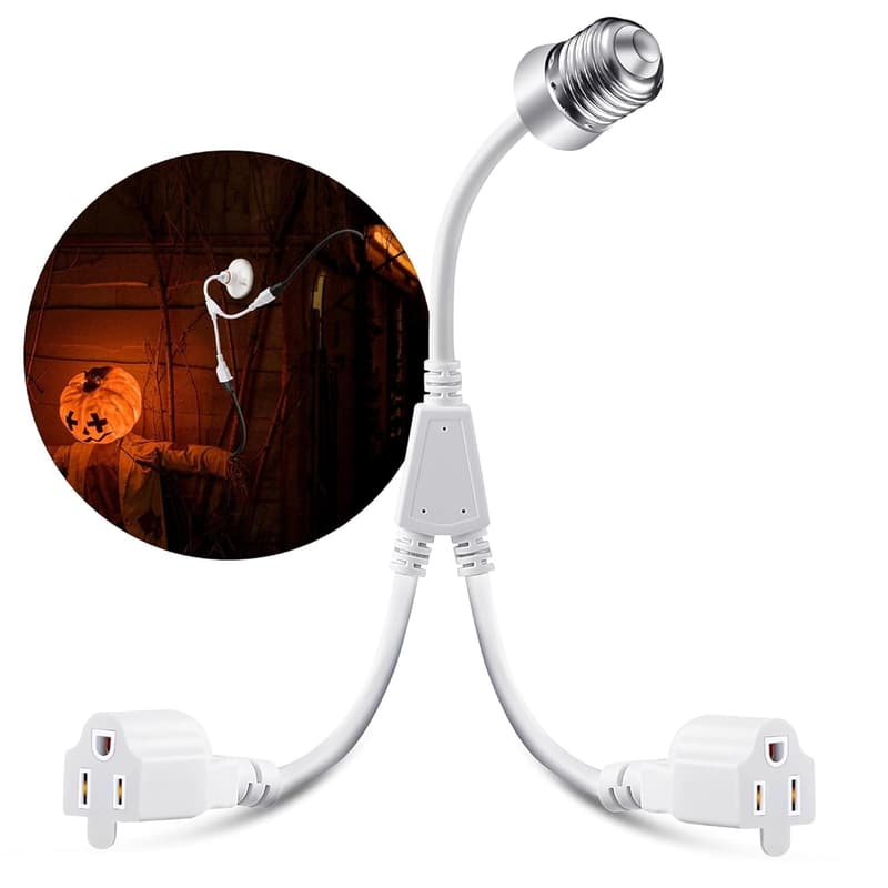 Light Socket to Plug Adapter with 3-Prong Outlet – White