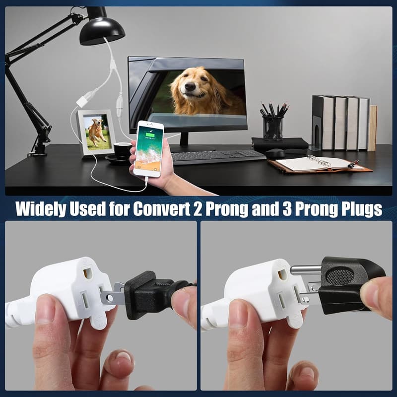 Light Socket to Plug Adapter with 3-Prong Outlet – White