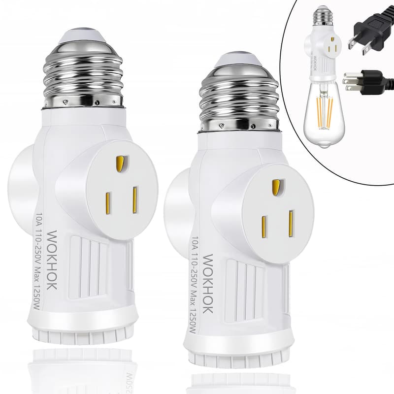 E26 Light Socket to 2-Prong Outlet Adapter - 2 Pack