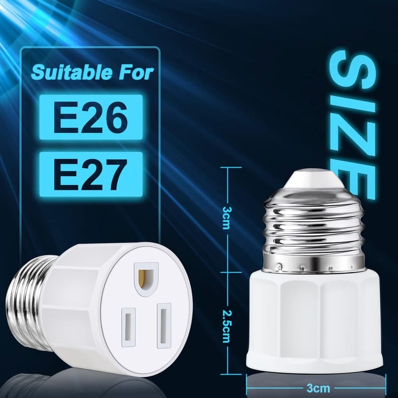 E26/E27 Light Socket to Plug Adapter - 2-Prong Splitter (2 Pcs)