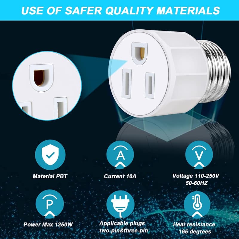 E26/E27 Light Socket to Plug Adapter - 2-Prong Splitter (2 Pcs)