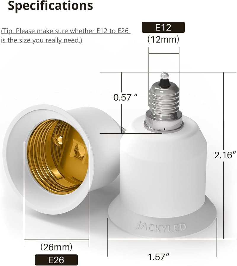 E12 to E26 Adapter Set for Chandelier and Pendant Lights