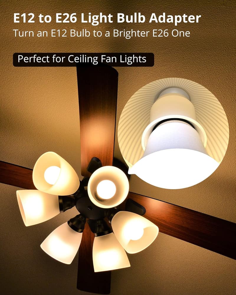 E12 to E26 Adapter Set for Chandelier and Pendant Lights