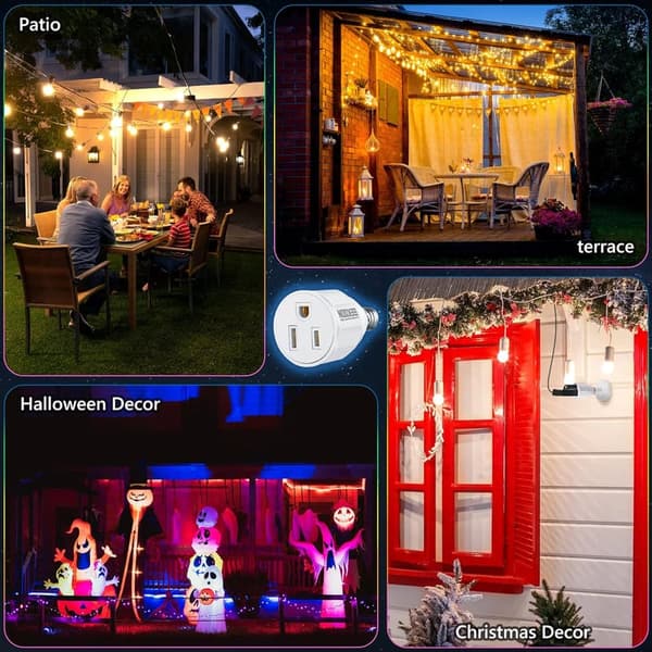 Light Socket to Plug Adapter Converter for Outdoor Use