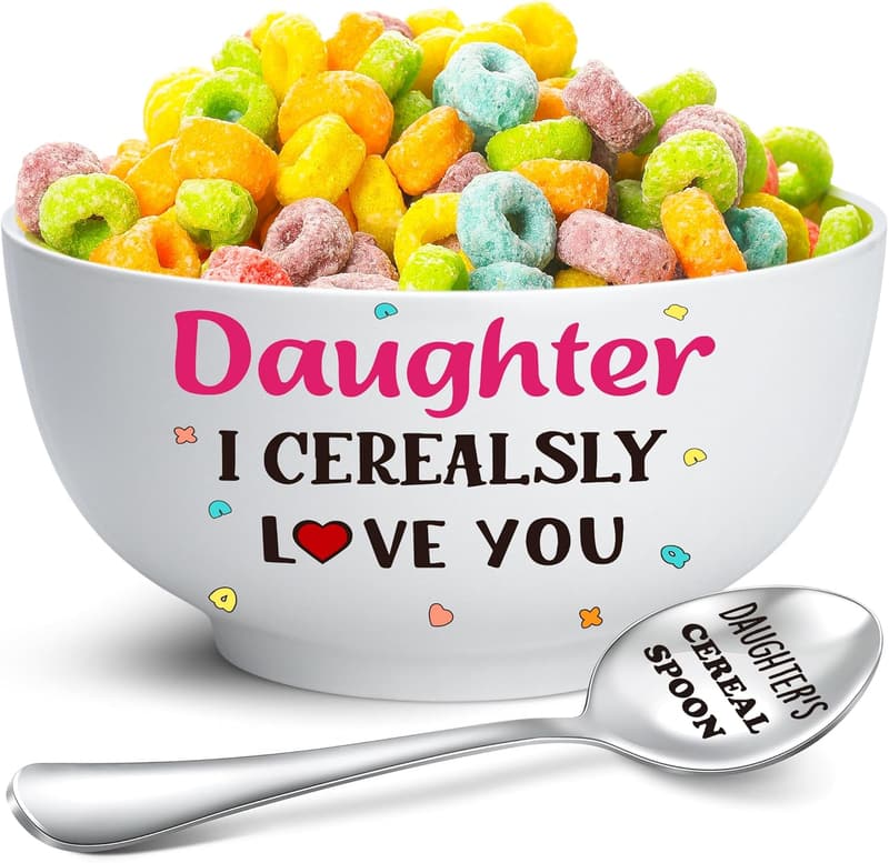 Mother's Day Gift: Funny Cereal Bowl & Spoon Set for Bonus Daughter
