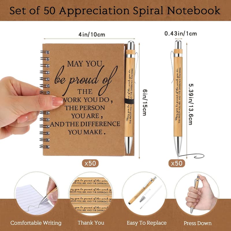 Employee Appreciation Notebooks with Pens - 50 Sets