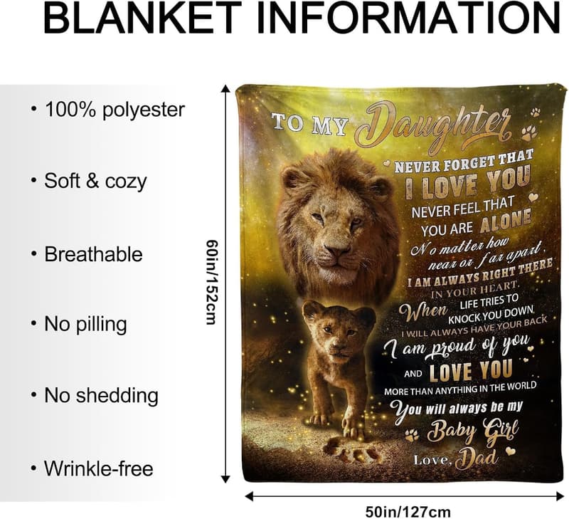 Daughter's Birthday Gift: Soft Flannel Lion Throw Blanket 50