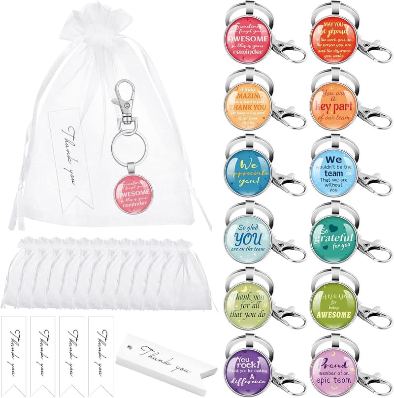Employee Appreciation Gift Set: 12 Inspirational Keychains & Cards