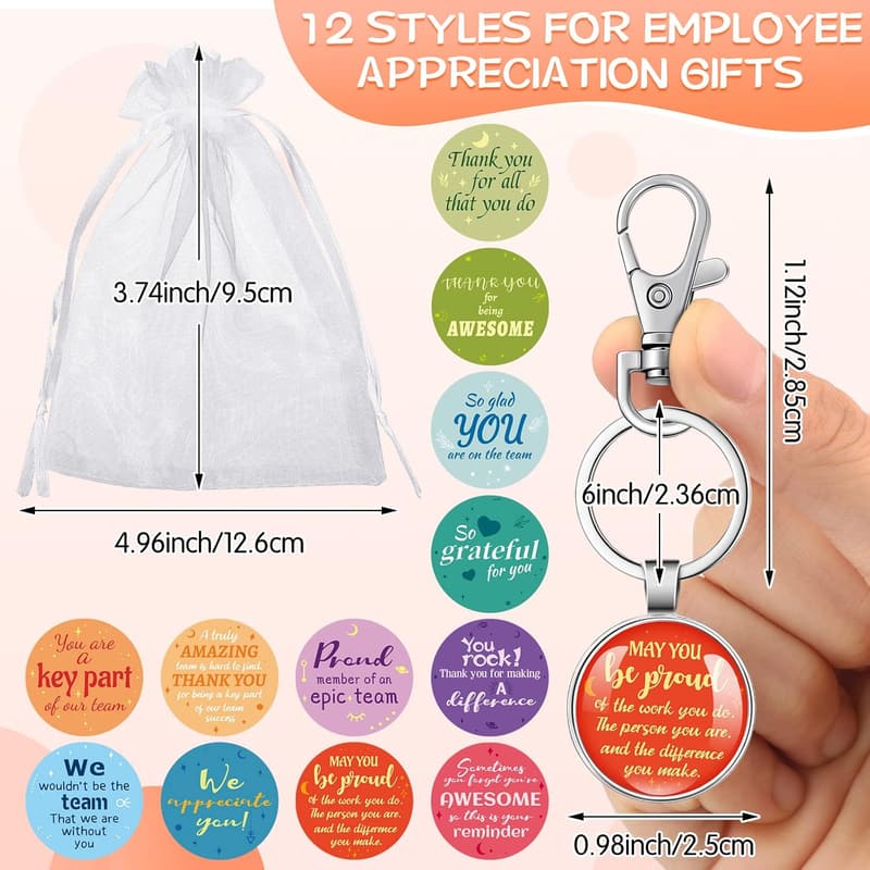 Employee Appreciation Gift Set: 12 Inspirational Keychains & Cards