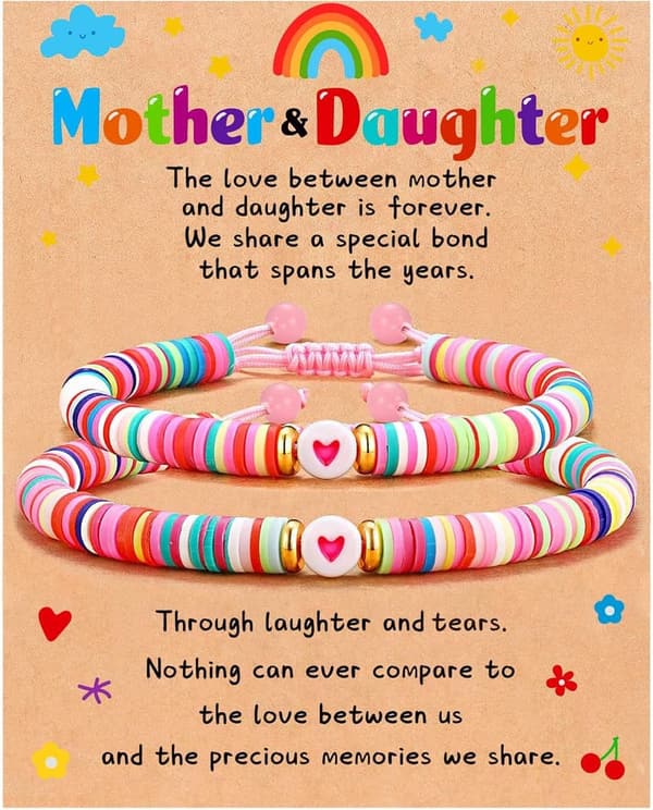 Matching Beaded Heart Bracelets for Mother's Day - 2pcs Set