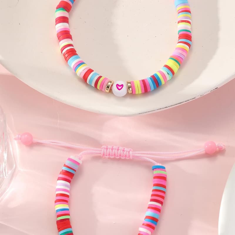 Matching Beaded Heart Bracelets for Mother's Day - 2pcs Set