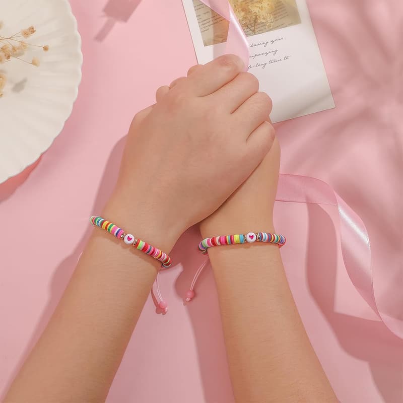 Matching Beaded Heart Bracelets for Mother's Day - 2pcs Set