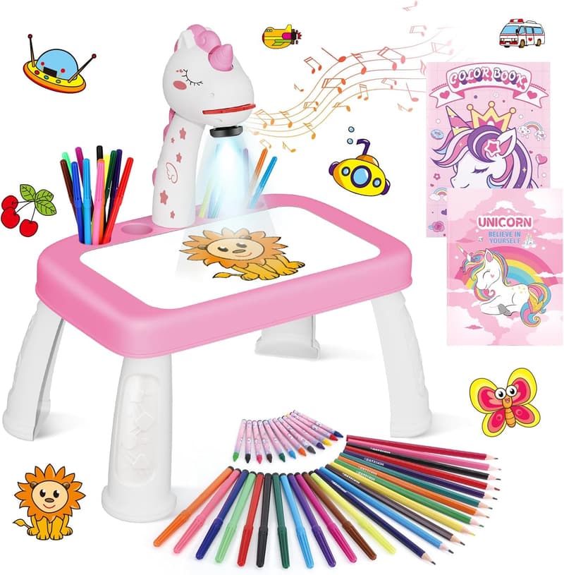 Kids' Drawing Projector Art Kit with Music & Unicorn Stickers