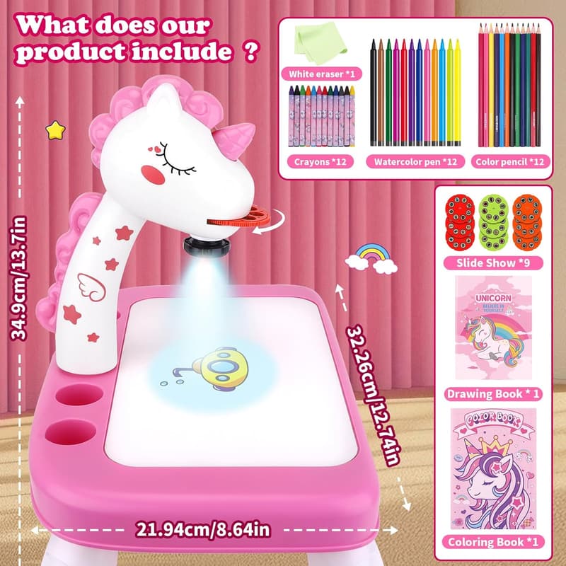 Kids' Drawing Projector Art Kit with Music & Unicorn Stickers