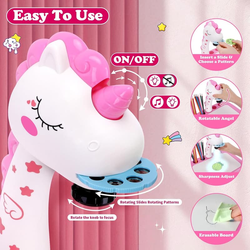 Kids' Drawing Projector Art Kit with Music & Unicorn Stickers