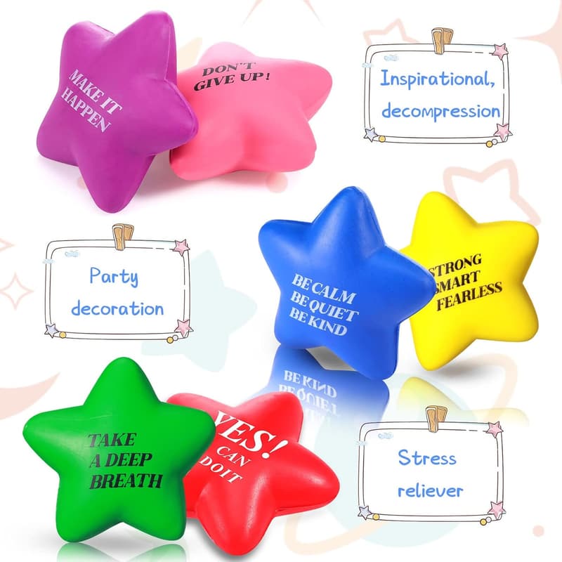 Motivational Star Stress Balls - 30 Pack for Kids & Adults