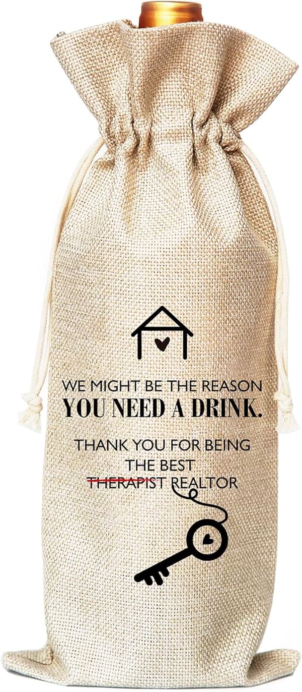 Realtor Closing Gift - Cotton Linen Wine Bag