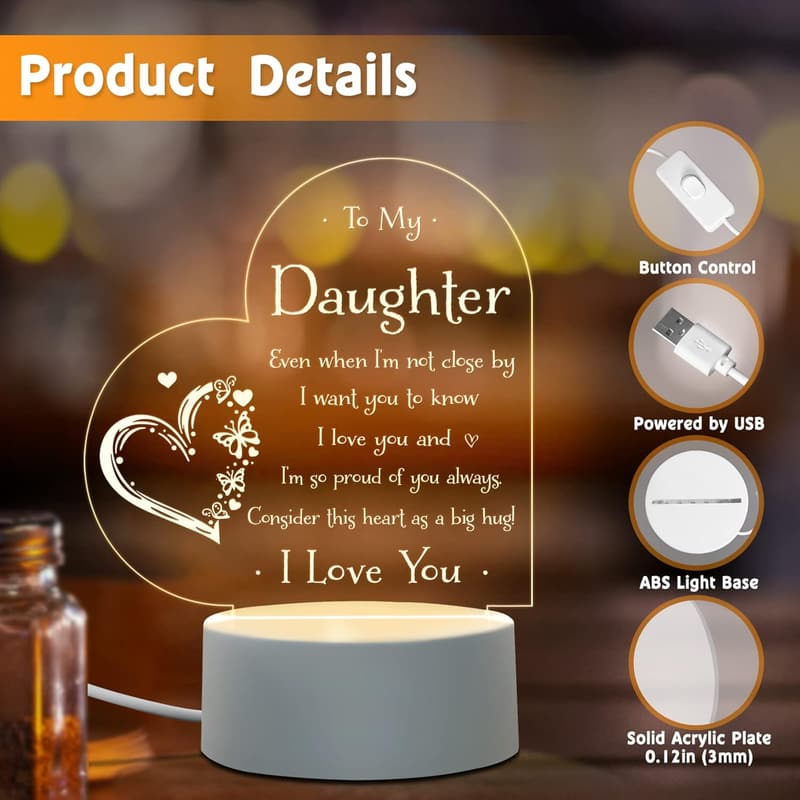 Engraved Night Light for Daughter - Unique Mother's Day Gift