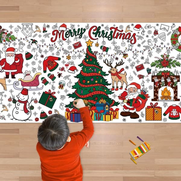 Christmas Giant Coloring Poster Tablecloth for Kids, 30 x 72 Inches