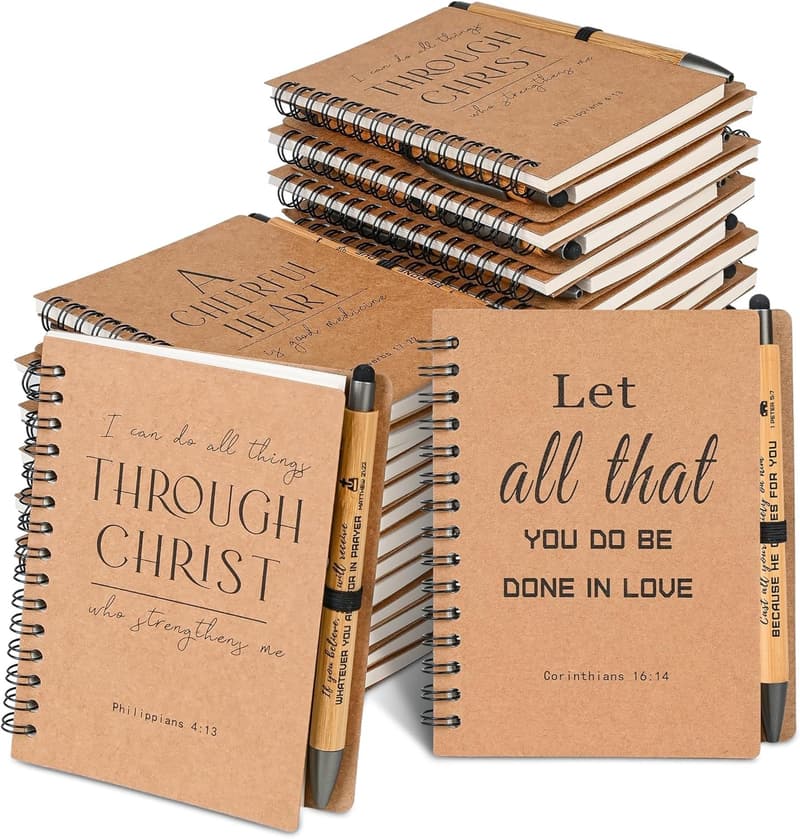 Christian Prayer Journals with Bamboo Pens - Inspirational Gifts for Church Members