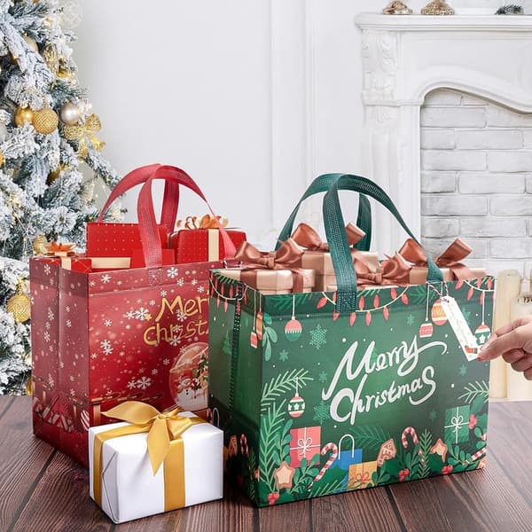 18Pcs Reusable Christmas Bags with Gift Tags - Santa & Snowman