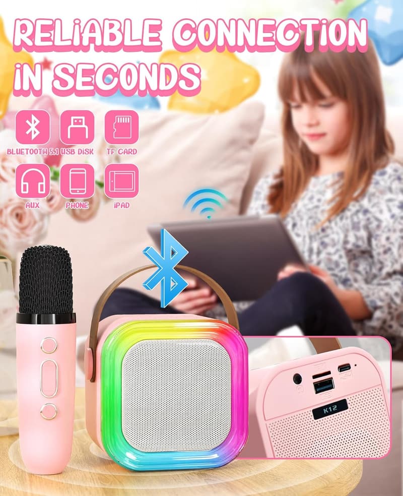 Kids Karaoke Machine with Microphone - Pink Birthday Gift