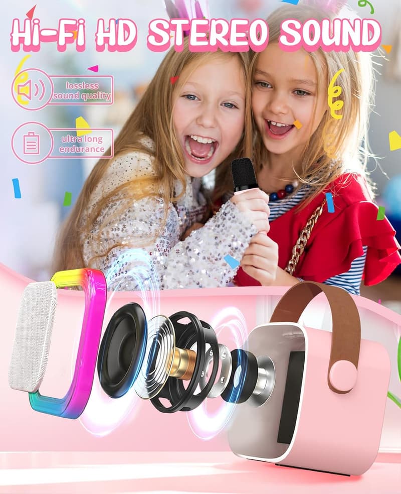 Kids Karaoke Machine with Microphone - Pink Birthday Gift