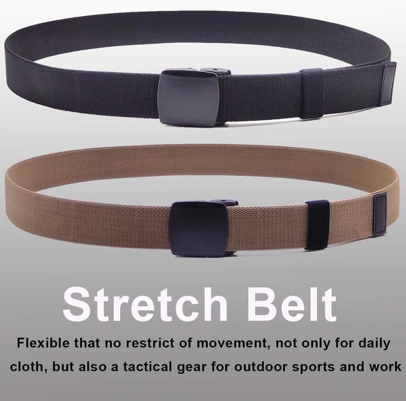 Men's Nylon Tactical Hiking Belt - 2-Pack Elastic Stretch Design
