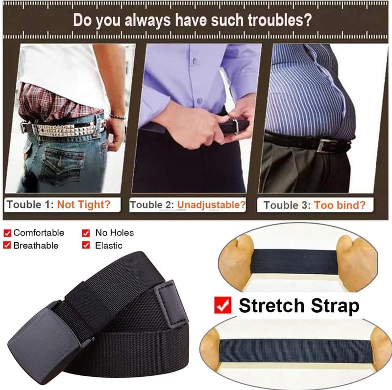 Men's Nylon Tactical Hiking Belt - 2-Pack Elastic Stretch Design