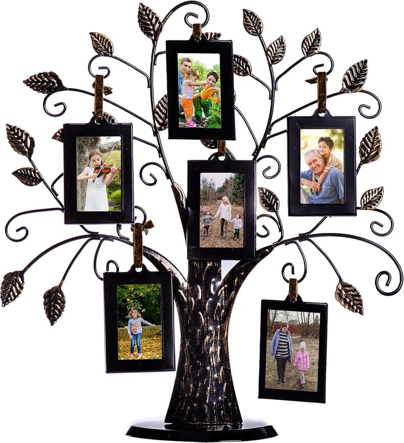 Metal Family Tree Picture Frame Stand with 6 Hanging Frames