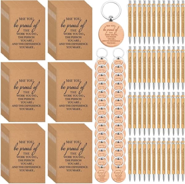 Graduation Thank You Gifts Set - 50 Notebooks, Bamboo Pens, Keychains