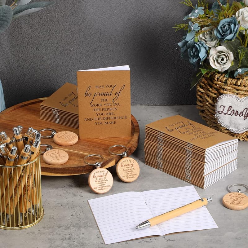 Graduation Thank You Gifts Set - 50 Notebooks, Bamboo Pens, Keychains
