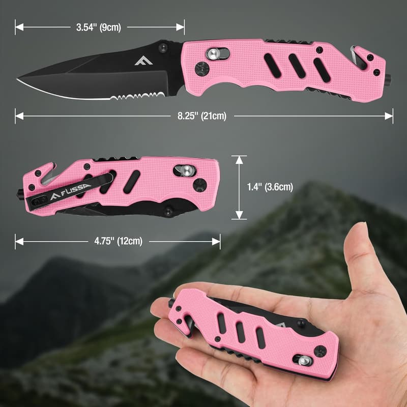 Emergency Folding Pocket Knife with Clip & Glass Breaker - Gift for Dad