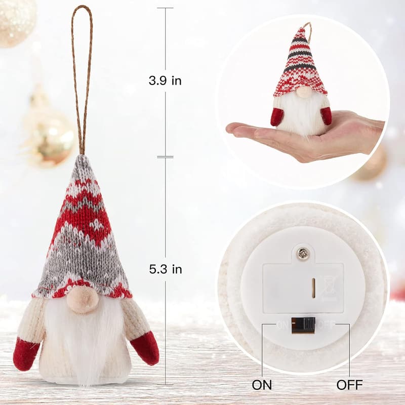 Lighted Gnome Christmas Ornaments - 8 Pack for Coworkers