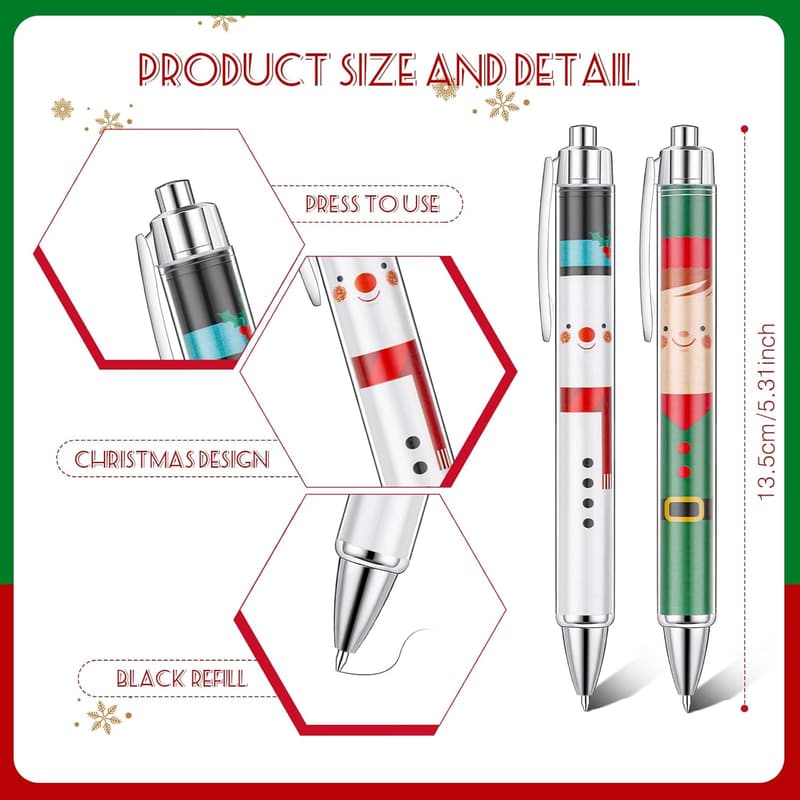 Christmas Novelty Pens – 100 Pcs Cute Cartoon Ballpoint Set