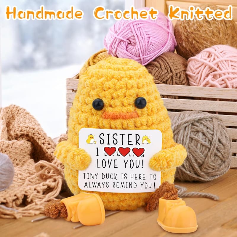 Handmade Knitted Duck Gift for Sister's Birthday