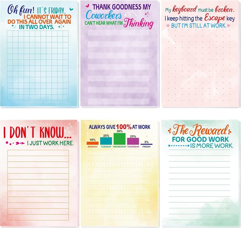 Christmas Novelty Notepads with Sayings - 6 Pack for Coworkers