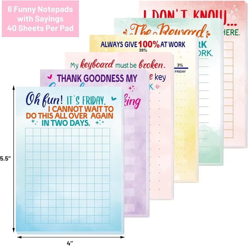 Christmas Novelty Notepads with Sayings - 6 Pack for Coworkers