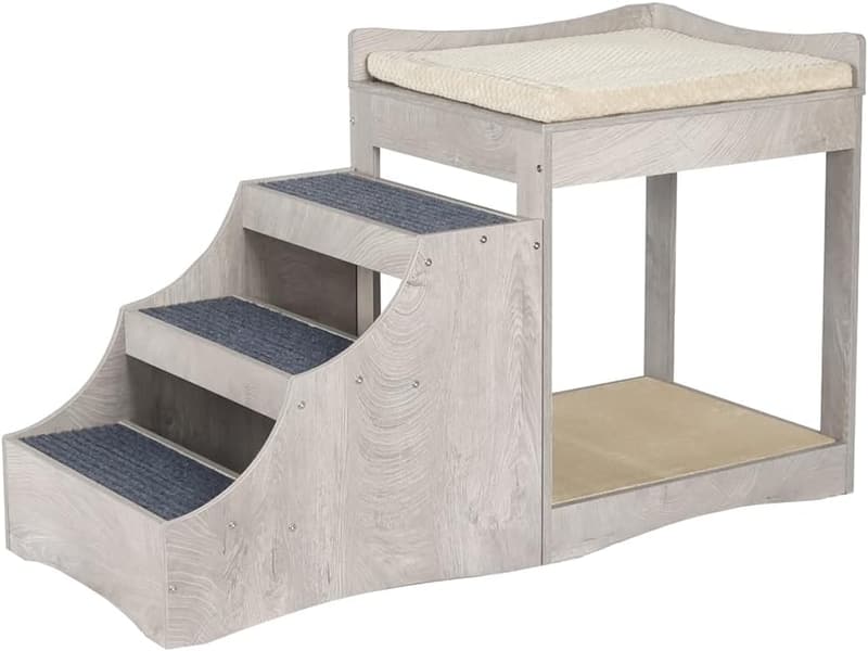 Multi-Level Pet Bunk Bed with Removable Step and Cushion