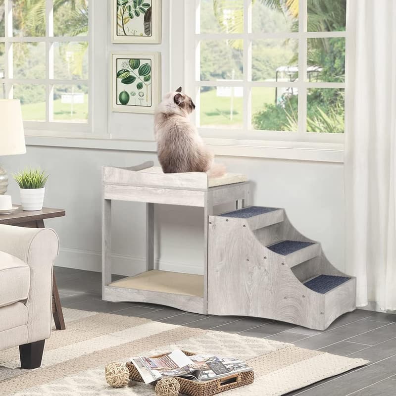Multi-Level Pet Bunk Bed with Removable Step and Cushion