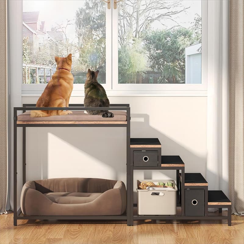 Elevated Pet Bunk Bed with Stairs and Storage for Dogs/Cats