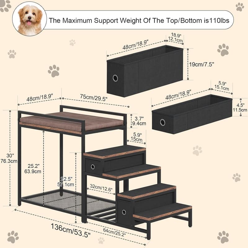 Elevated Pet Bunk Bed with Stairs and Storage for Dogs/Cats