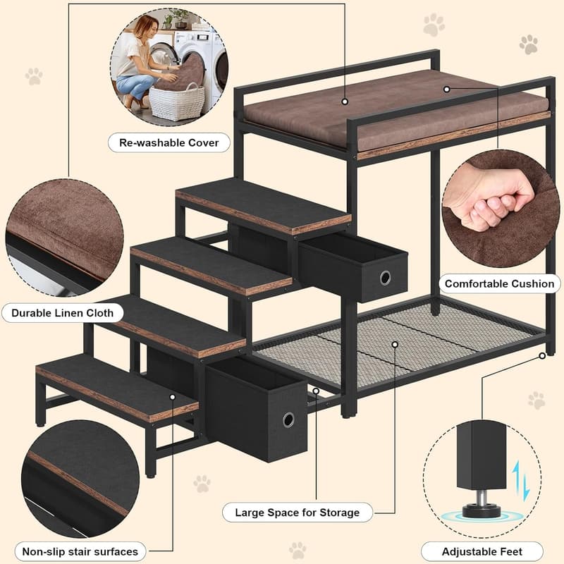 Elevated Pet Bunk Bed with Stairs and Storage for Dogs/Cats