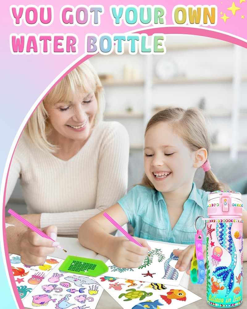 Mermaid Water Bottle Decor Kit for Girls Ages 4-10